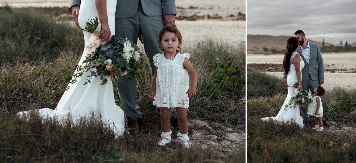 elopement couple photos with daughter at cabrita beach nsw