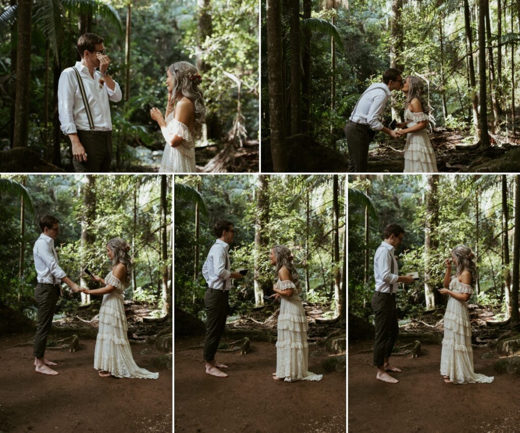 The couple both shed a tear during the vows at crystal creek rainforest retreat. CCRR