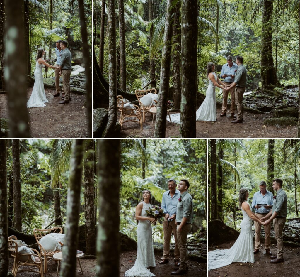 The celebrant conducting the ceremony as the rain started to fall at Crystal creek rainforest retreat, NSW. CCRR