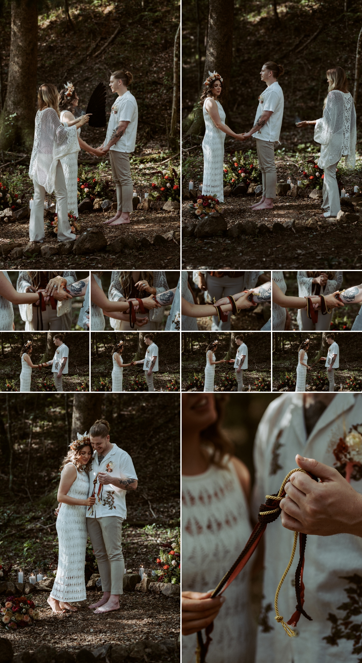 Sage cleansing and hand fasting ceremonies at the forest stone circle ceremony spot at Bunyarra in Crystal Creek NSW